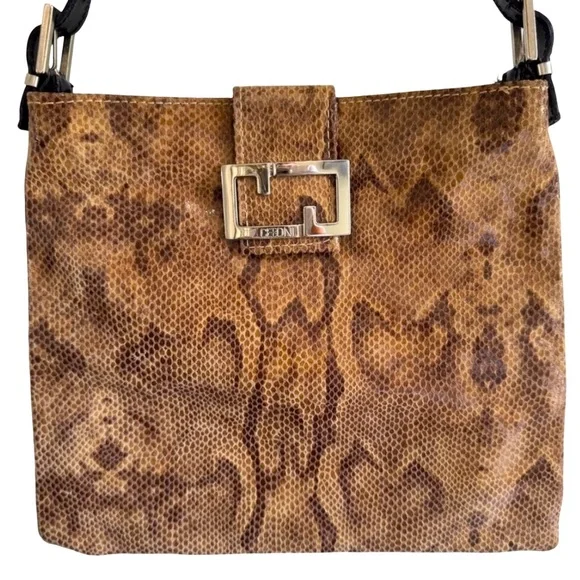 Cecconi Vintage Brown Snakeskin Print Italian Leather Shoulder Bag - Picture 11 of 12